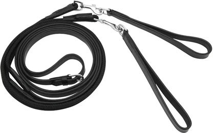 Horka Equestrian Leder-Schlaufzügel mit Webband und Schleife für Pferde Schwarz/Silber – Bild 1 von 2