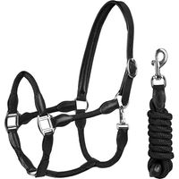 Produktbild von HORKA Pferdehalfter aus Leder mit Seil in Schwarz für Warmblut