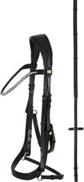 Produktbild von HorseGuard Pferdezaum aus Leder mit anatomischem Nasenriemen in Schwarz mit silbernen Beschlägen Größe XFull