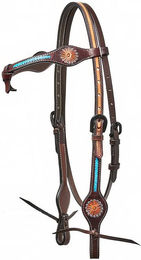Horseman's Tack Westerntrense aus Leder mit türkisen Blumen für Vollblut in Braun und Türkis – Bild 1 von 3