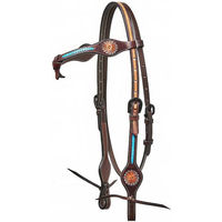 Produktbild von Horseman's Tack Westerntrense aus Leder mit türkisen Blumen für Vollblut in Braun und Türkis