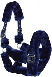 Produktbild von Horsenjoy Cuddly Pferdehalfter aus Fell in Blau mit Edelstahlbeschlägen für Vollblut