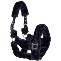 Produktbild von Horsenjoy Cuddly Pferdehalfter aus Fell in Schwarz mit Edelstahlbeschlägen für Vollblut