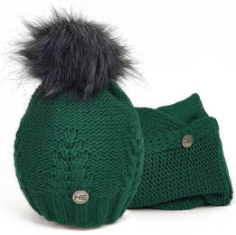Produktbild von Horsenjoy Estera Winterset aus Fleece für Damen mit Mütze und Schal in Grün