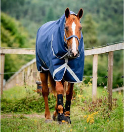 Produktbild von Horseware Amigo 1200D Plus Turnout Outdoor-Pferdedecke mit Halsabdeckung Blau Größe M - 250 g