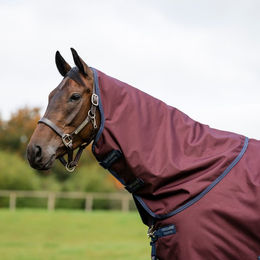 Horseware Amigo 1200D Turnout Hood Pferdedecke mit 150g Füllung Größe XS Halsteil Burgundy/Navy & Titanium Grey – Bild 1 von 1