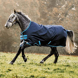 Horseware Amigo Bravo 12 Turnout Regendecke für Pferde Navy/Türkis 140 cm / 6´3 – Bild 1 von 2