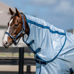 Horseware Amigo Bug Rug Hood Fliegenschutz für Pferde Blau Silber Größe S – Bild 1 von 5