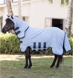 Produktbild von Horseware Amigo Fliegenabdeckung für Ponys mit Halsteil aus Polyester in Blau oder Grau