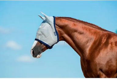Horseware Amigo Fliegenmaske für Pferde Silber-Blau Warmblut – Bild 1 von 8