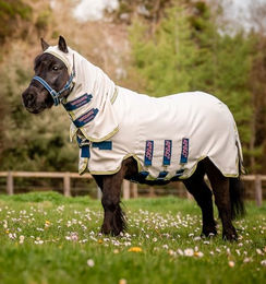Horseware Amigo Petite Ripstop Fliegendecke mit Kapuze für Pferde in Rosa Weiß – Bild 1 von 6