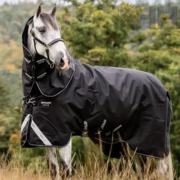Produktbild von Horseware Amigo Super Bravo Plus Pferdedecke mit Halsabdeckung Schwarz 140/191 cm