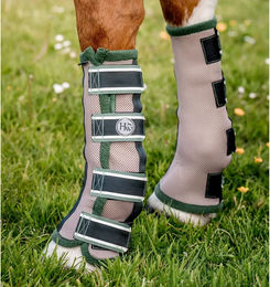 Horseware Flyboots Fliegengamaschen für Ponys aus Fleece in Grün und Beige – Bild 1 von 3