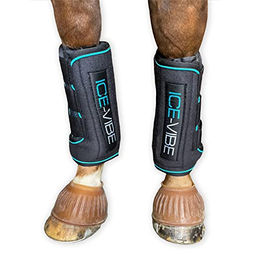 Horseware Ice Vibe Gamaschen Set Schwarz Türkis für Warmblut Pferde Kühlprodukte – Bild 1 von 8