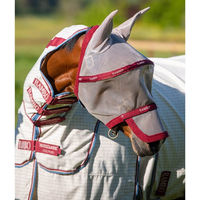 Produktbild von Horseware Ireland Rambo Flymask Plus Fliegenmaske für Pferde Cob Oatmeal/Cherry, Peach & Blue