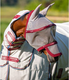Horseware Ireland Rambo Flymask Plus Fliegenmaske für Pferde Oatmeal/Cherry, Peach & Blue Full – Bild 1 von 1