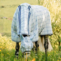 Produktbild von Horseware Newmarket Pony Plus Fliegendecke aus Polyester in Blau Silber für Ponys - 1 Stk.
