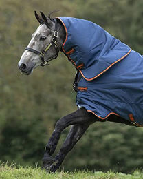 Produktbild von Horseware Rambo Duo Hood Pferdedecke Denim/Orange Größe S