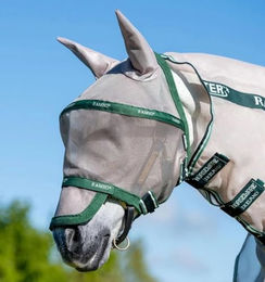 Horseware Rambo Fliegenmaske Plus für Warmblut in Oatmeal/Green – Bild 1 von 3
