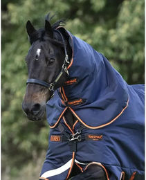 Horseware Rambo Supreme Hood Halsdecke für Pferde aus Nylon in Blau und Orange Größe L – Bild 1 von 2