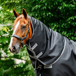 Horseware Rambo Supreme Hood Halsdecke für Pferde in Schwarz Grau Silber XL – Bild 1 von 2
