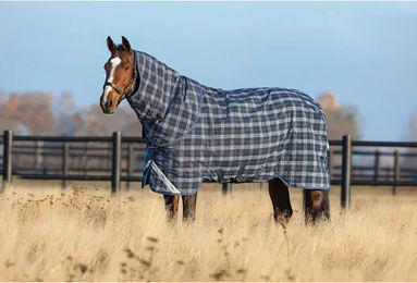 Horseware Rhino Plus Turnout Lite 0g Outdoor-Pferdedecke mit Nackenrolle in Navy Check Größe 115 cm – Bild 1 von 3
