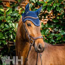 Produktbild von Horseware Signature Fliegenfängermütze für Pferde aus Baumwolle Blau