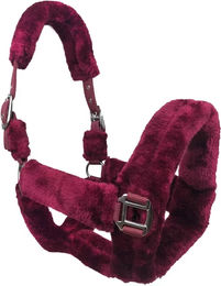Horseyou Pferdehalfter Cuddly aus Fell in Rot mit Edelstahlbeschlägen Größe M – Bild 1 von 1