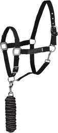 Horze Chicago Halfter und Longiergurt Set für Pferde und Ponys aus Polyester Schwarz XL – Bild 1 von 2