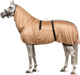 Horze Ekzemerdecke für Pferde mit Halsabdeckung und Bauchklappe in Braun/Beige 145 cm – Bild 1 von 6