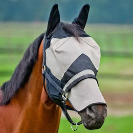 Horze Fliegenmaske für Pferde mit Nüsternschutz und langer Schnauze Pony Braun Schwarz Beige - 1 Stk. – Bild 1 von 5