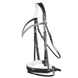 Horze Grayson Anatomisches Leder Trensenzaum für Ponys mit Glitzer in Schwarz – Bild 1 von 8