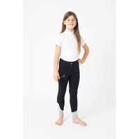 Produktbild von Horze Kinder Reithose Felicia Mädchen mit Full Grip Silikonbesatz und Handytasche Blau Größe 146/152