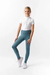 Horze Kinder Reitleggings Dea Reithose Mädchen Blau mit Full Grip Silikonbesatz und Handytasche Größe 134/140 – Bild 1 von 7