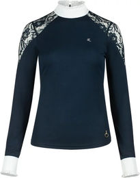 Produktbild von Horze Sylvie Reitturnier Polo Damen aus Spitze mit langen Ärmeln Blau