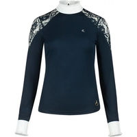 Produktbild von Horze Sylvie Reitturnier Polo Damen aus Spitze mit langen Ärmeln Blau