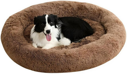 HS.SUPPLY Hundebett und Katzenbett aus Plüsch in Braun mit rutschfester Unterseite und PP-Baumwolle für erwachsene Tiere – Bild 1 von 5
