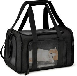 HS.SUPPLY Transporttasche für Hunde und Katzen aus Polyester in Schwarz mit Innenkissen und Kofferhalterung – Bild 1 von 5