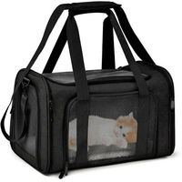 Produktbild von HS.SUPPLY Transporttasche für Hunde und Katzen aus Polyester in Schwarz mit Innenkissen und Kofferhalterung