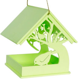 HTI-Line Vogelhaus Mina Futterhäuschen aus Holz mit Baum-Motiv in Grün – Bild 1 von 3
