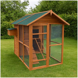 HTI-Living Hühnerstall aus Holz mit Freilaufgehege für Hühner und Wachteln in Braun – Bild 1 von 5