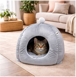 HTI-Living Katzenhöhle Grau aus Polyester weicher Schlafplatz für erwachsene Katzen – Bild 1 von 3