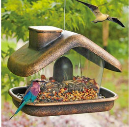 HTI-Living Vogelfutterhaus Nessa Futterspender aus Kunststoff in Metallic Gold und Transparent zum Hängen – Bild 1 von 4