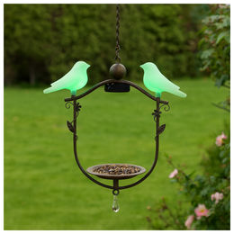 HTI-Living Vogelhaus aus Metall mit LED Beleuchtung und Vogeltränke in Braun - 0,02 l – Bild 1 von 2