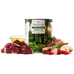 Produktbild von Hubertus Gold Forest Edition Federwild mit Topinambur, Hagebutten und Schwarzkümmelöl Hundefutter mit hohem Fleischanteil 800g
