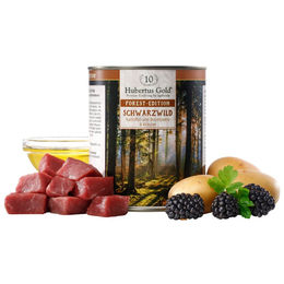 Produktbild von Hubertus Gold Forest Edition Hundefutter Schwarzwild mit Kartoffeln, Brombeeren und Distelöl Stückchen in Sauce 800g