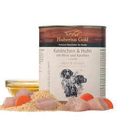 Produktbild von Hubertus Gold Premium Nassfutter für Kaninchen mit Huhn, Hirse, Karotten und Leinöl 800g