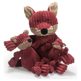 HuggleHounds Plüschspielzeug Fox Knottie für Welpen in Größe L aus Cord - 1 Stk. – Bild 1 von 4