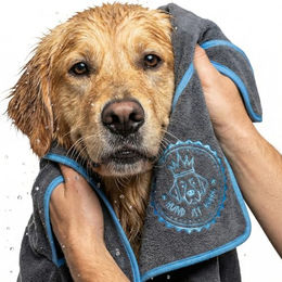 HUND IST KÖNIG Hundehandtuch aus Mikrofaser mit 4 Eingriffen extra saugfähig Grau Blau – Bild 1 von 13