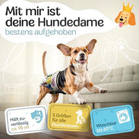 Produktbild von HUND IST KÖNIG Hundewindeln für Hündinnen S, saugstarke und wasserdichte Läufigkeitshosen, 3 Stück, weiß/bunt